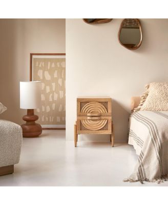 Solid mango wood and rattan bedside table