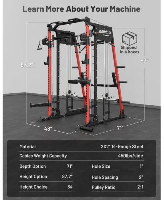 Smith Machine, 2200lbs Squat Rack with LAT-Pull Down System & Cable Crossover Machine, Training Equipment with Leg Hold-Down Attachment