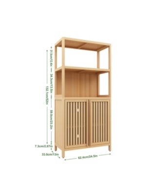 Bamboo Storage Cabinet, Freestanding Bathroom Cabinet with 2 Doors, Floor Cabinet Organizer for Living Room, Kitchen, Entryway