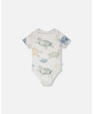 Baby Boys Evolutive Cotton Jersey Onesie Grey Mix Turtle Print