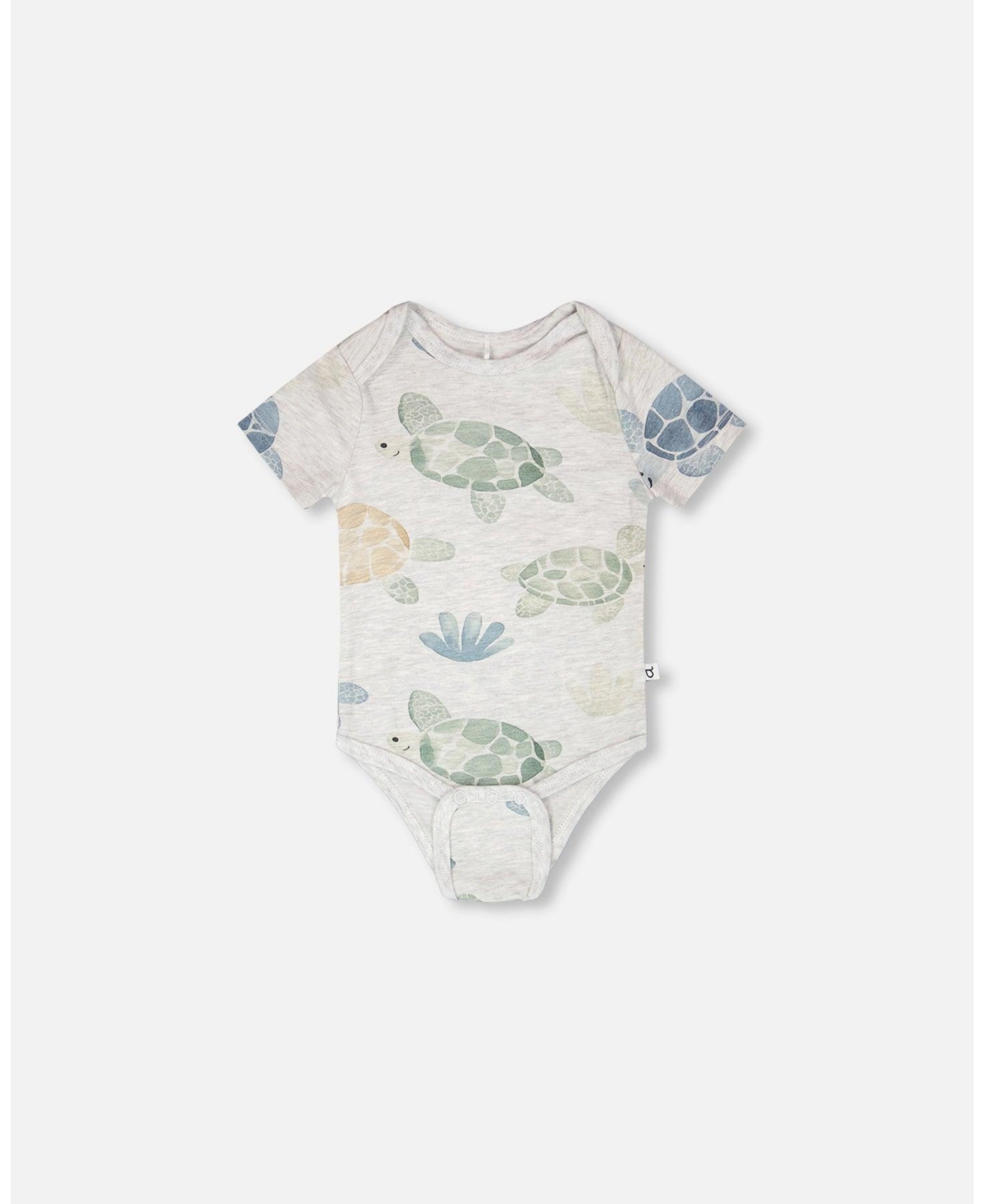 Deux par Baby Boys Evolutive Cotton Jersey Onesie Grey Mix Turtle Print