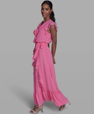 Women's V-Neck Ruffle Trim Dress