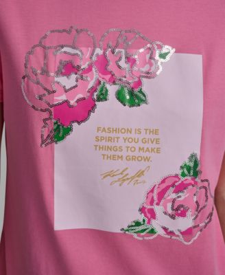 Women's Rose Print Crew Neck T-Shirt