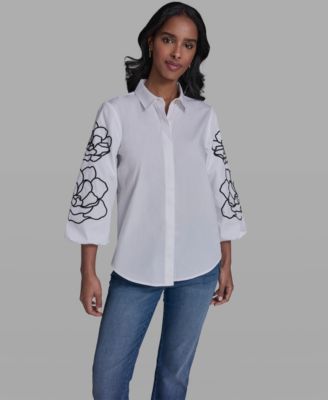 Women's Floral Detailed Collared Blouse
