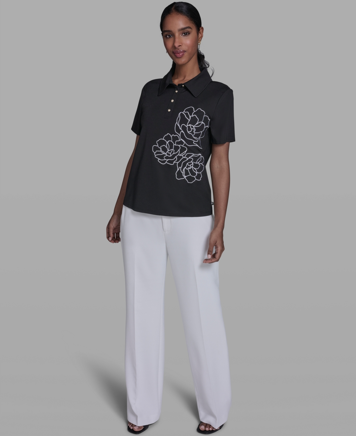 Karl Lagerfeld Paris Women's Short-Sleeve Collared Blouse