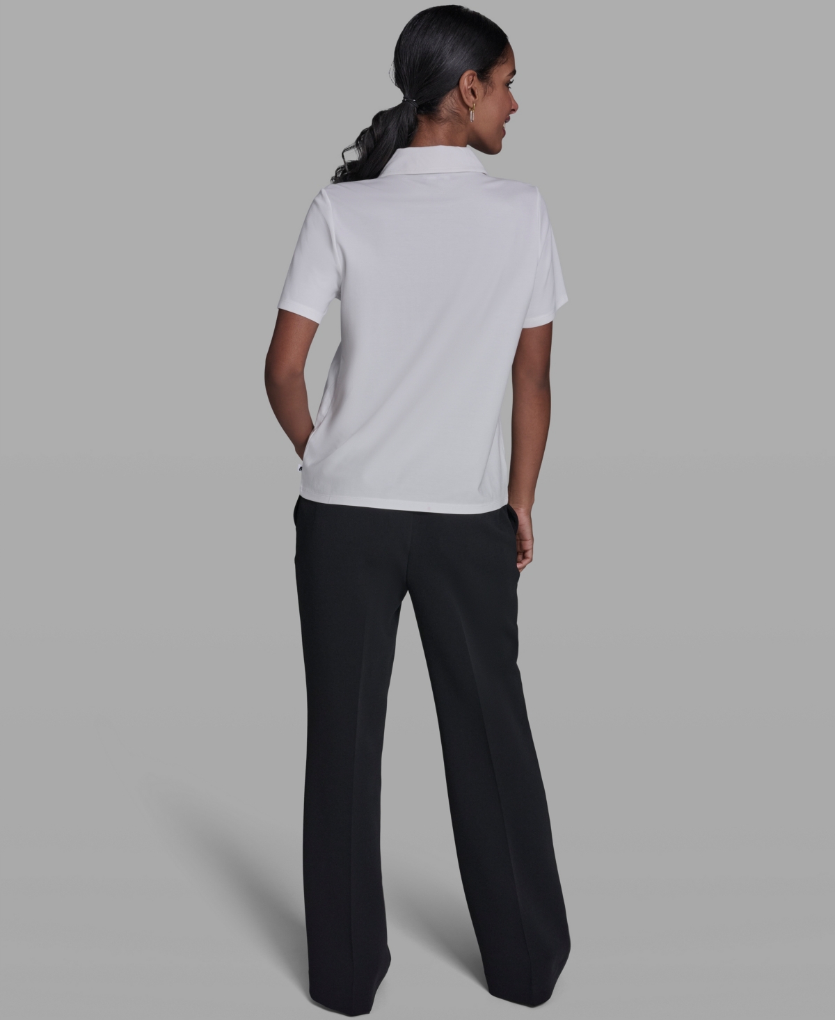 Karl Lagerfeld Paris Women's Short-Sleeve Collared Blouse