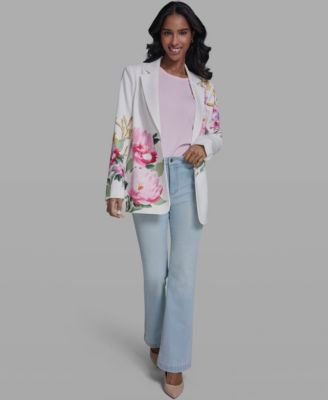 Women's Placed Floral Printed Collared Blazer