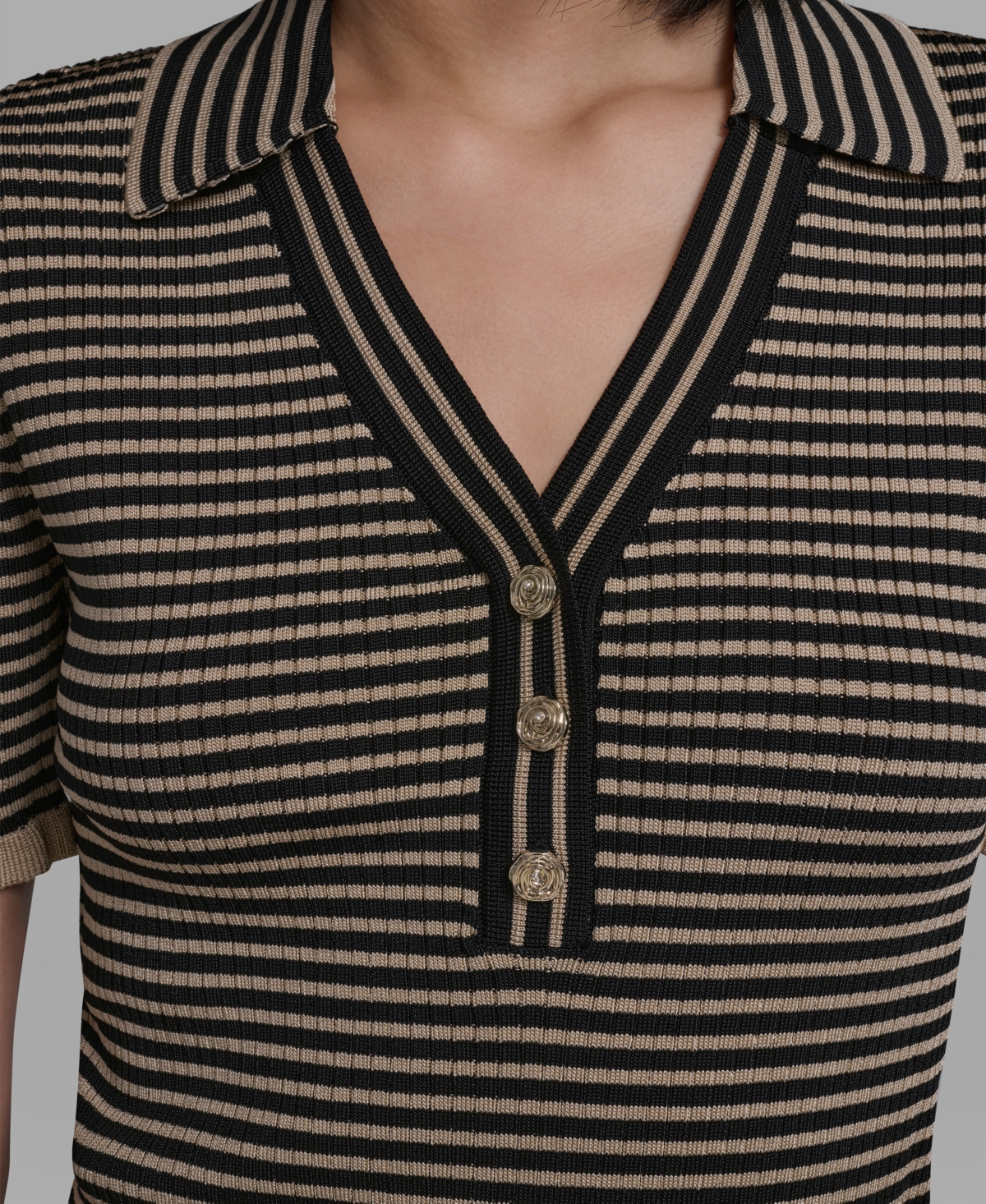 Karl Lagerfeld Paris Women's Collared Short-Sleeves Sweater