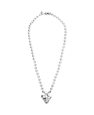 Sterling Silver Plated Ball Long Necklace with Golden Heart Detail
