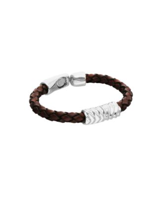 Leather And Sterling Silver Plated Alloy Bracelet with Links