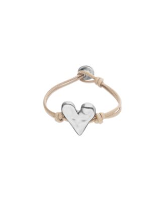 Camel Leather Bracelet with Heart Shaped Sterling Silver Plated Detail