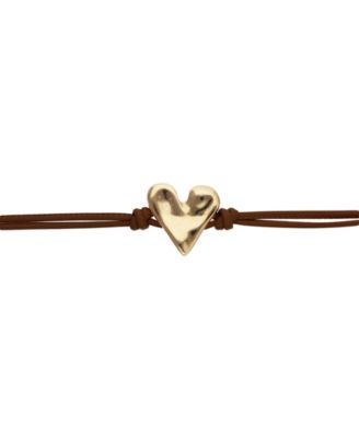 Black Leather Bracelet with Heart Shaped 18K Detail Plated Detail