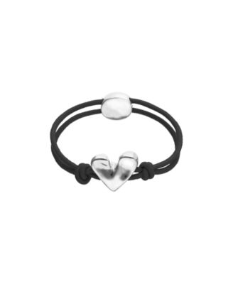 Black Elastic Thread Sterling Silver Plated Bracelet with Heart