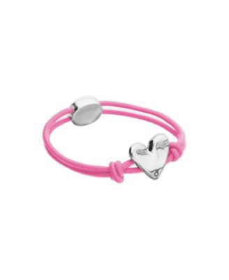 Pink Elastic Thread Sterling Silver Plated Bracelet with Heart