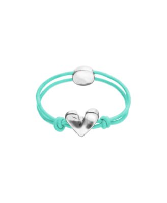 Blue Elastic Thread Sterling Silver Plated Bracelet with Heart