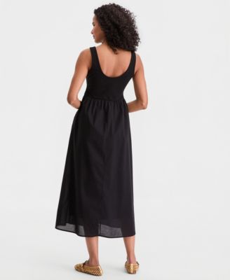 Women's Scoop-Neck Sleeveless Mixed Media Midi Dress