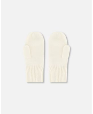 Kids Unisex Ribbed Knit Mittens Off White - Toddler|Child