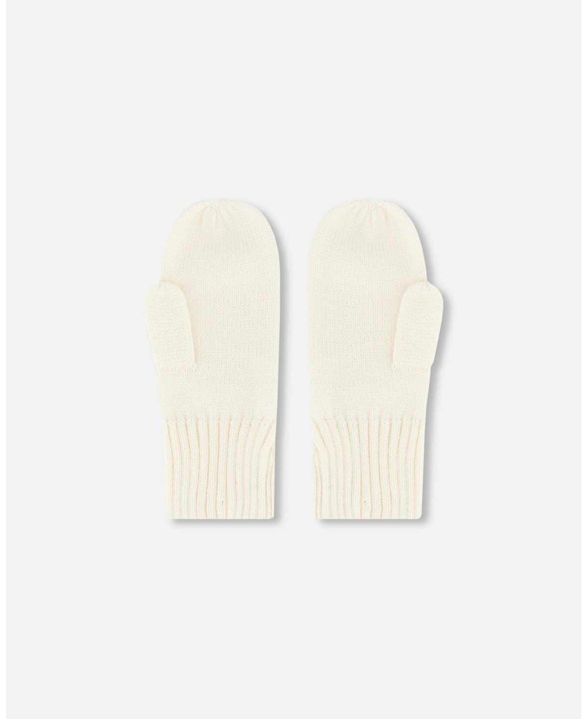 Deux par Kids Unisex Ribbed Knit Mittens Off White - Toddler|Child