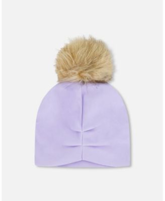 Girl Stretch Jersey Hat Purple with Pompom