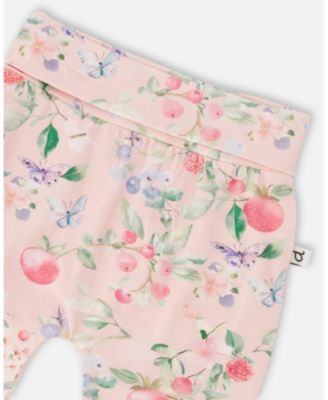Baby Girls Cotton Jersey Evolutive Pants Pink Printed Berries