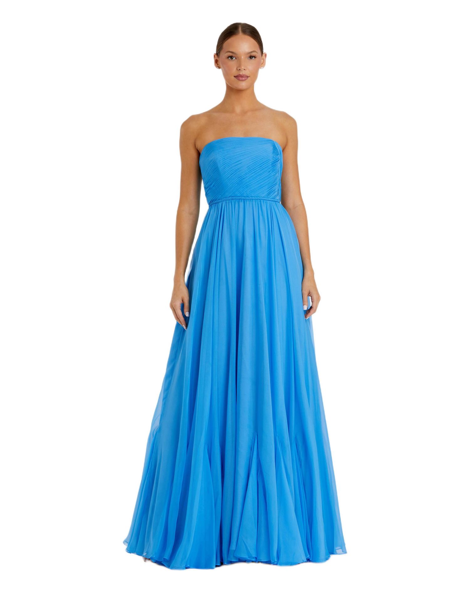 Women's Strapless Chiffon Gown With Braided Belt