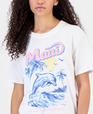 Juniors' Maui Dolphin Graphic Crewneck T-Shirt