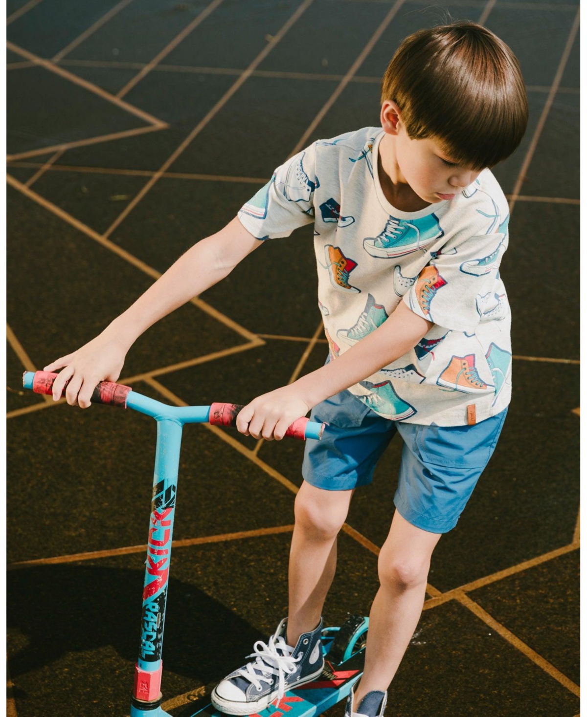 Deux par Big Boys Cotton Jersey T-Shirt Grey Mix Printed Shoes