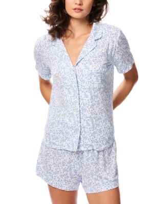 Women's Notch Collar Short-Sleeve Shirt and Shorts, 2-Piece Set