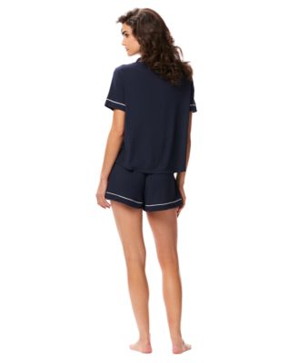 Women's Notch Collar Short-Sleeve Shirt and Shorts, 2-Piece Set