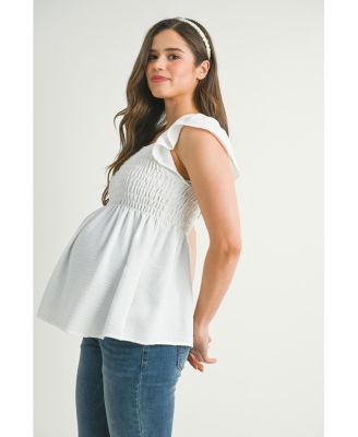 Maternity Smocked Flutter Sleeve Square Neck Top