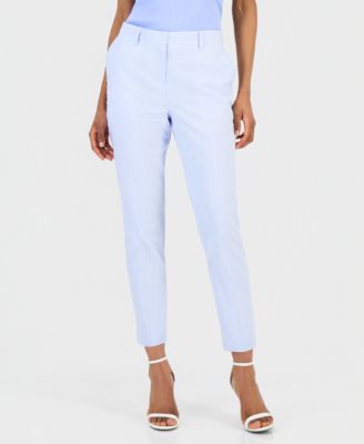 Women's Seersucker Stripe Cotton Slim-Leg Pants