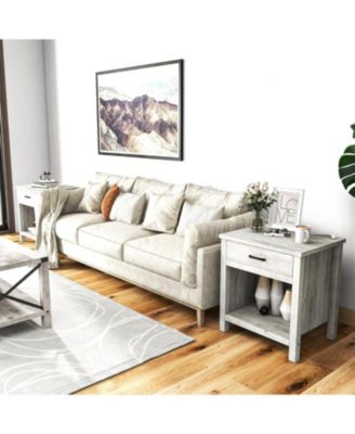 Nightstand Beside End Table for Bedroom, Modern Wood Side Table with Drawer and Storage Shelf, Night Stands