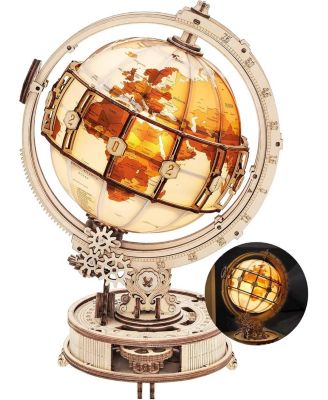 3D Wooden Puzzles for Adults Illuminated Globe with Stand 180pcs 3D Puzzles Built-in LED Model Kit Hobby Gifts for Adults Home Decor