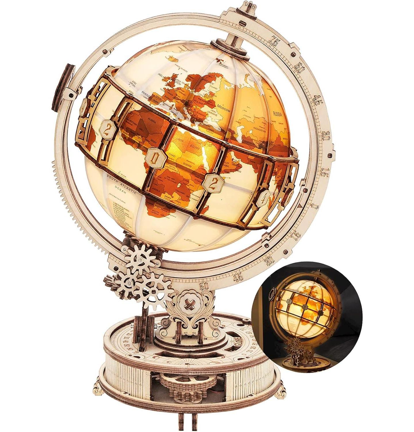 Детский пазл Robotime 3D Illuminated Wooden Globe 180-Piece Puzzle, Ages 14+ — фото 1
