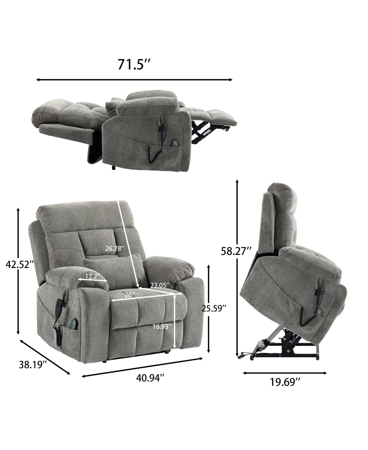 Boyel Living Velvet Electric Lift Recliner with Heating & Massage, Power Lift Sofa Chair with 2 Pocket Cup Holders, 2 Remote Controls,Dual Okin Motors