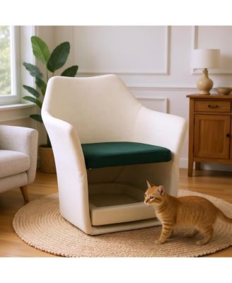 Mid Century Modern Accent Chair - Pet-Friendly 2-in-1 Soft Fabric Armchair, White