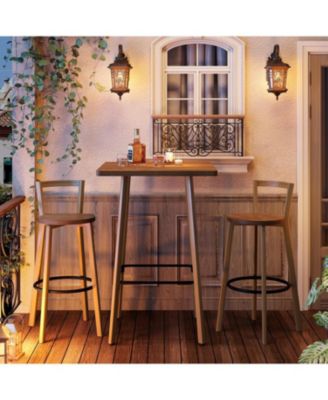 Bar Set, Bar Table and Chairs, 39.4" H Square Bistro Pub Table with 2 Chairs, Bar Height Table with Footrest, Small Cocktail Tables