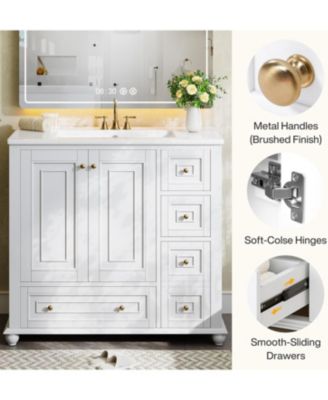 36-Inch Bathroom Vanity with Ceramic Sink Combo, Freestanding Bathroom Storage Vanity Cabinet with 2 Doors & 4 Drawers And Undermount Sink