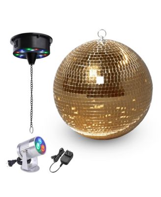 12" Large Disco Ball with Motor and Light 6RPM Rotator & 3W RGB Spotlight for 70s 80s Party DJ Bands Club Event Champagne Gold