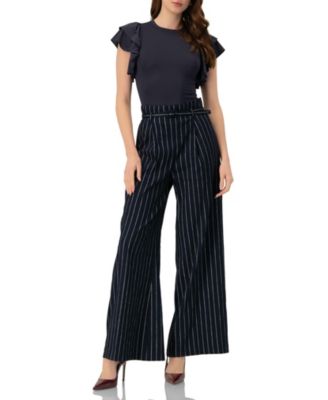 Women's Striped Wide-Leg Trousers with Belt