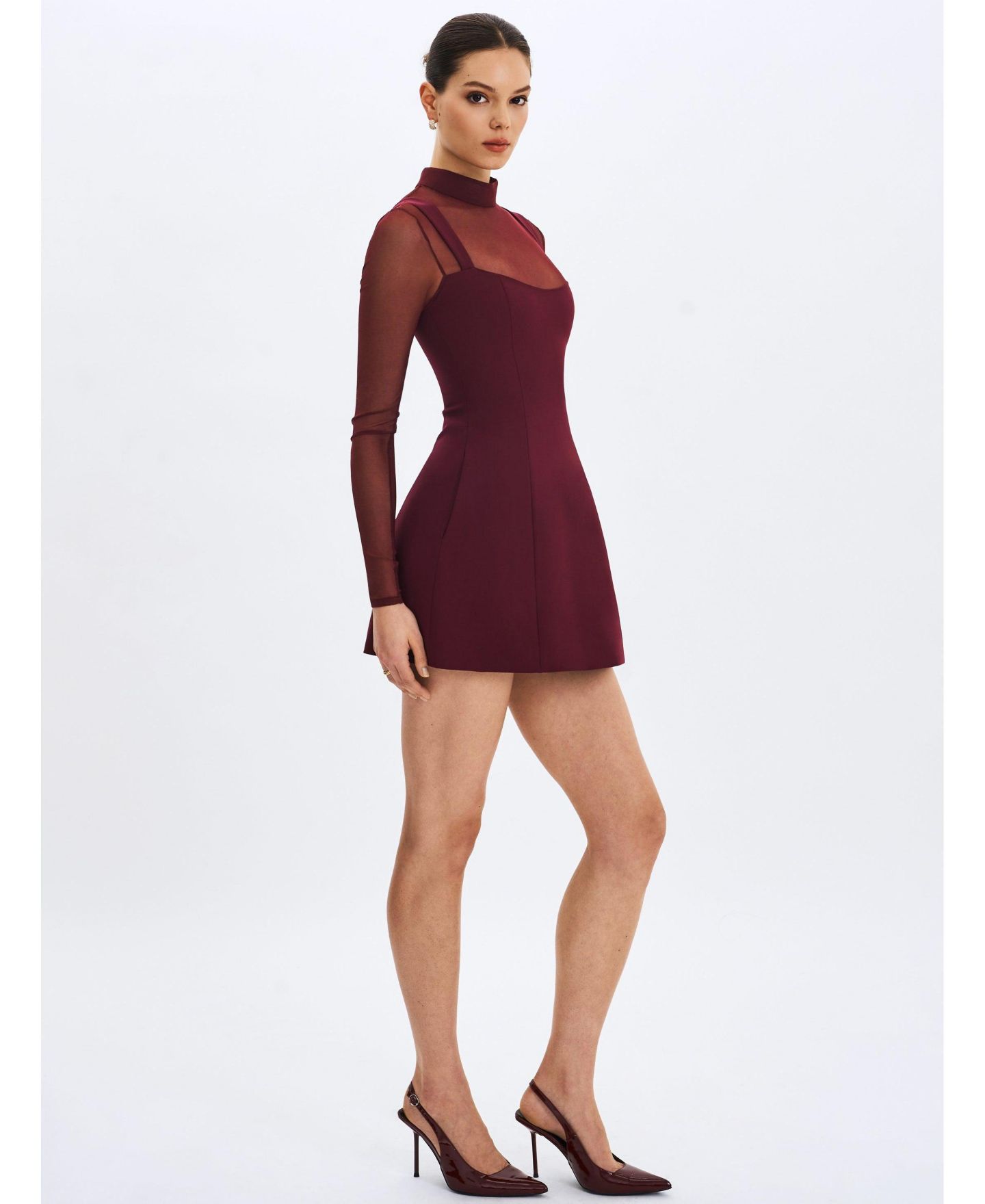 Женское платье Miss Circle Natasha Burgundy Faux Two-Piece Turtleneck Mini, цвет: Бордовый — фото 6