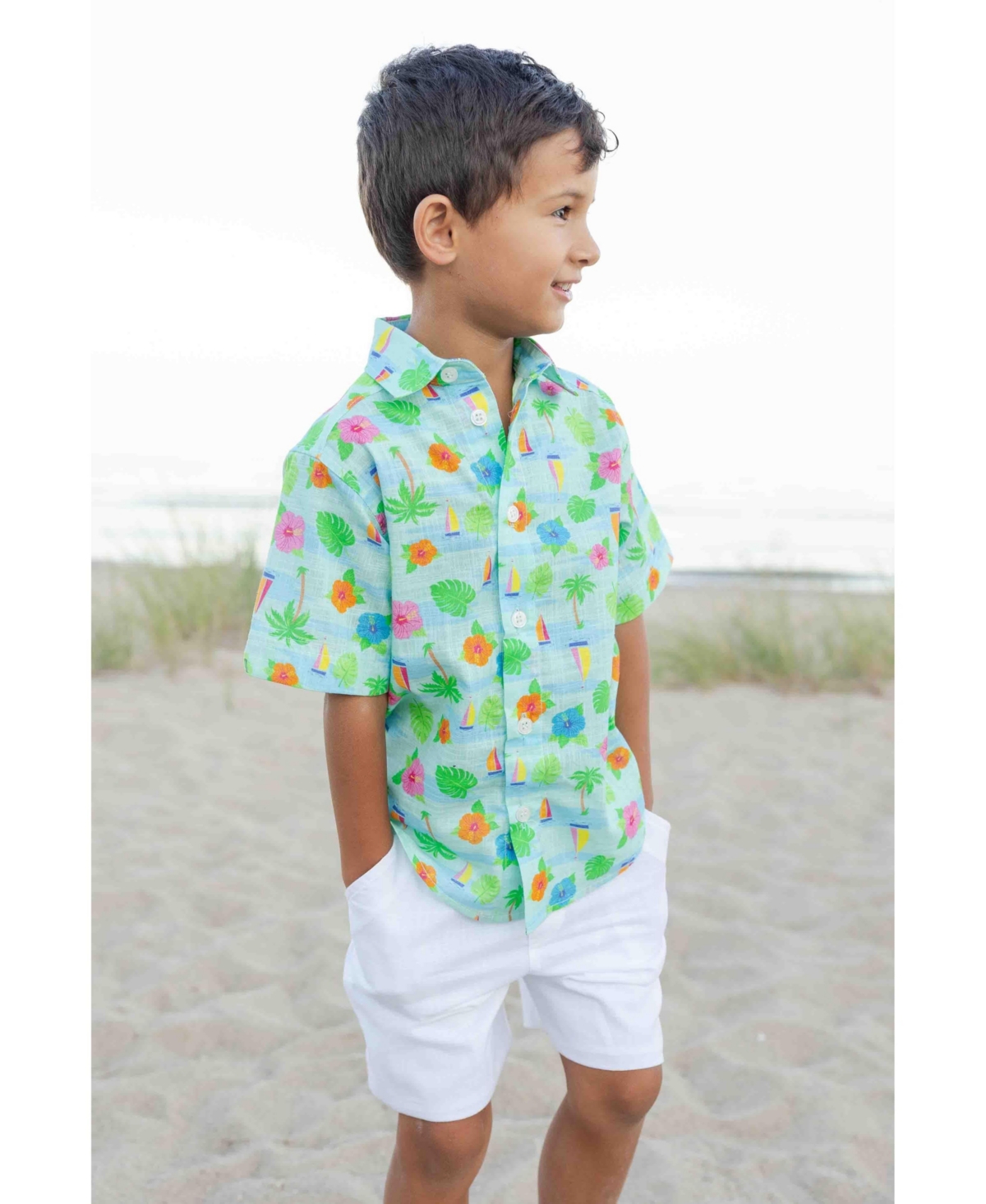 Florence Eiseman Toddler Boy Printed Linen Look Camp Shirt