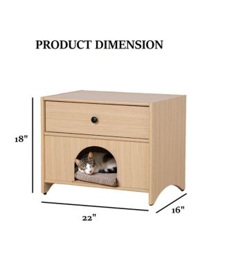 Mid-Century Modern Accent Table with Drawer, Natural Finish Pet Furniture