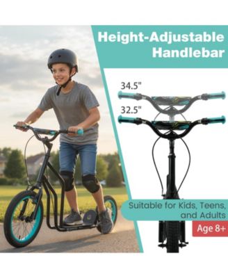 Youth Scooter with Adjustable Handlebar and 16/14-Inch Inflatable Wheels for Age 8+ Years