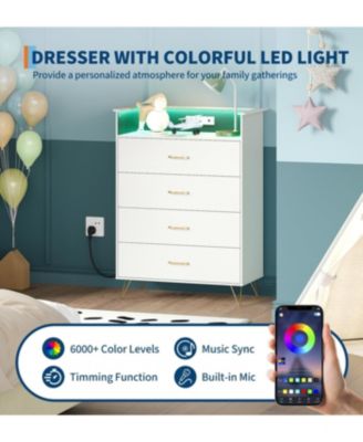 Towallmark 4-Drawer Dresser with App-Controlled RGB Lights & Charging Station, Large Capacity Modern Dresser for Bedroom, Living Room