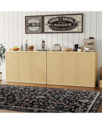 46.7" Buffet Sideboard Cabinet with Storage, Modern Fluted ent Credenza with Adjustable Shelves and 3 Doors, Wood Coffee Bar Console Table