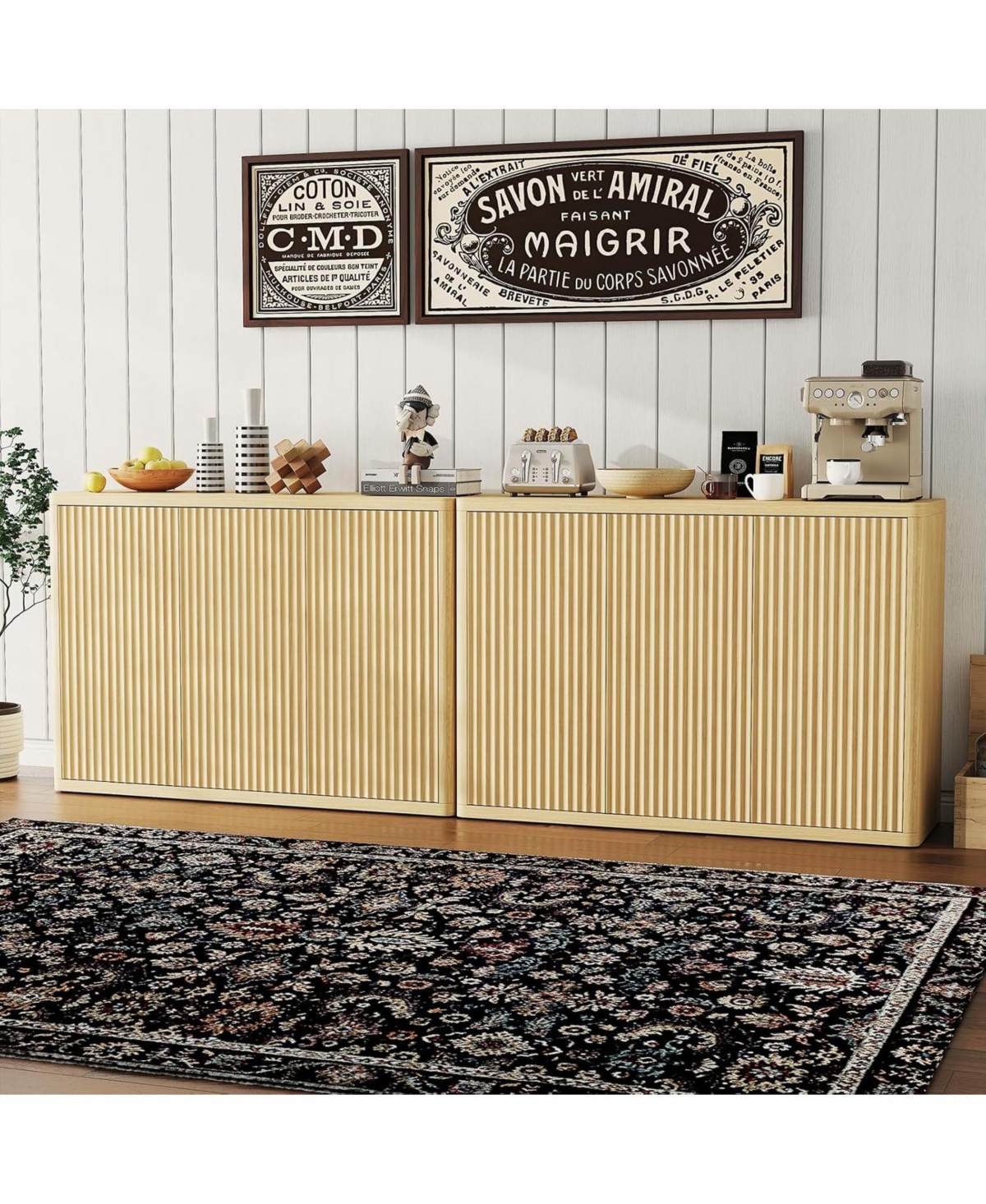 gaomon 46.7" Buffet Sideboard Cabinet with Storage, Modern Fluted ent Credenza with Adjustable Shelves and 3 Doors, Wood Coffee Bar Console Table