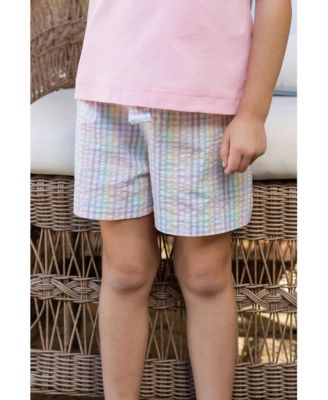 Little Girls Plaid Seersucker Shorts With Waist Tie