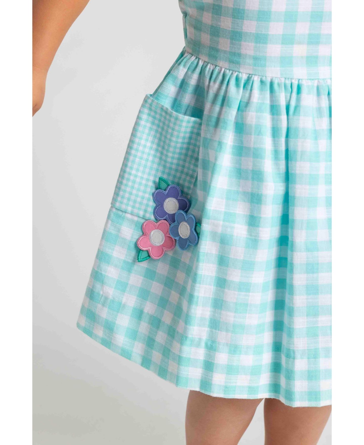 Платье Florence Eiseman Gingham Linen Look Dress With Flowers для девочек, цвет: Синий — фото 4