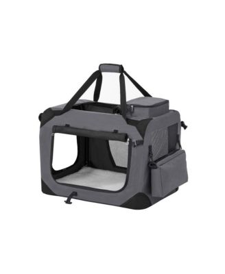 24" Steel Frame, Mesh Windows, Storage Pockets, 15–24 lb Foldable Soft Dog Crate, Portable Carrier